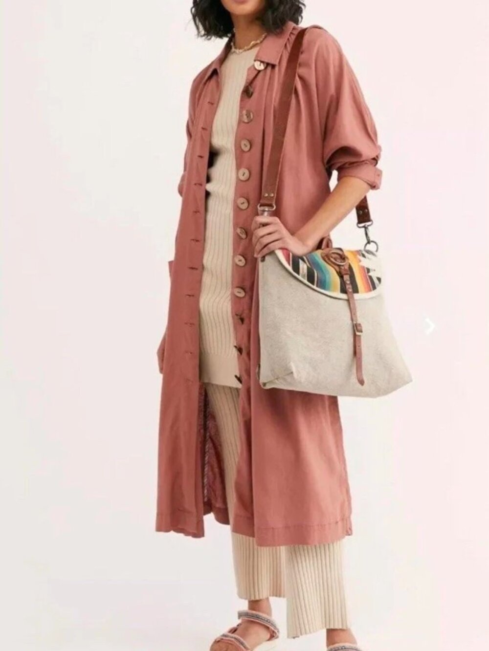 Free People Mauve Linen Shirt Dress